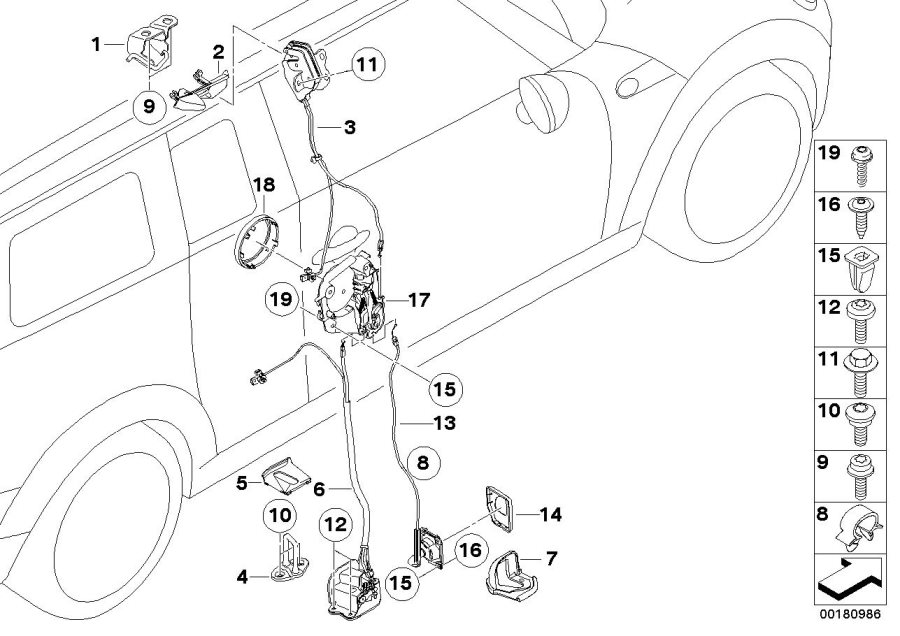 Diagram Closing system, door, rear for your MINI