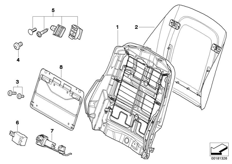 Diagram FRONT SEAT BACKREST FRAME/REAR PANEL for your BMW