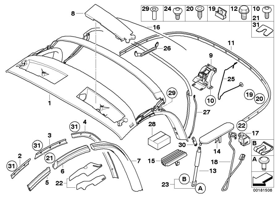 Diagram Folding top mounting parts for your BMW