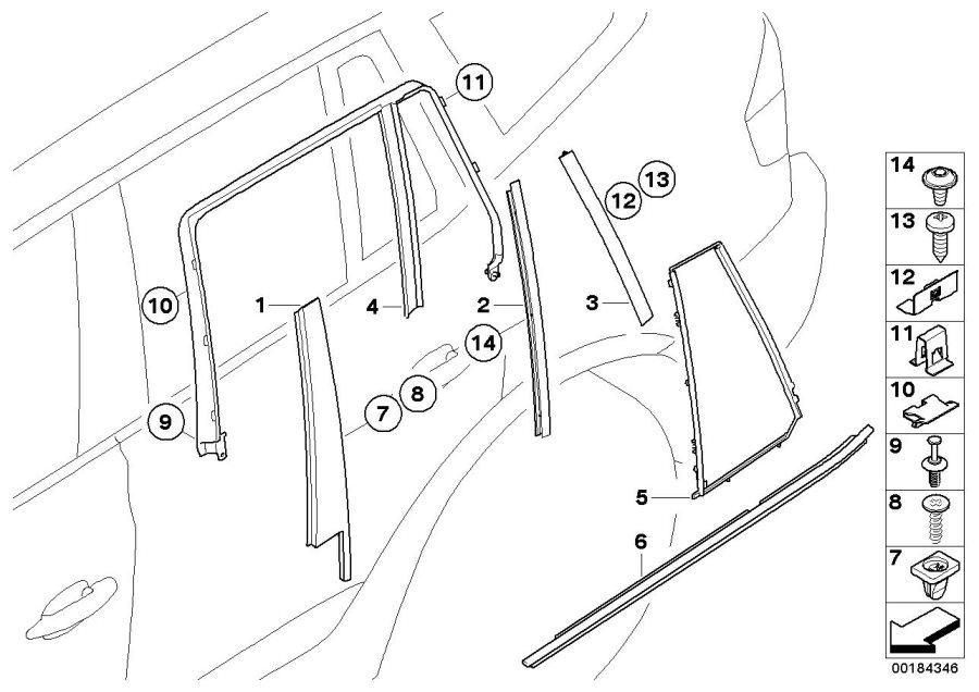Diagram Trim and seals for door, rear for your 2021 BMW 330i   