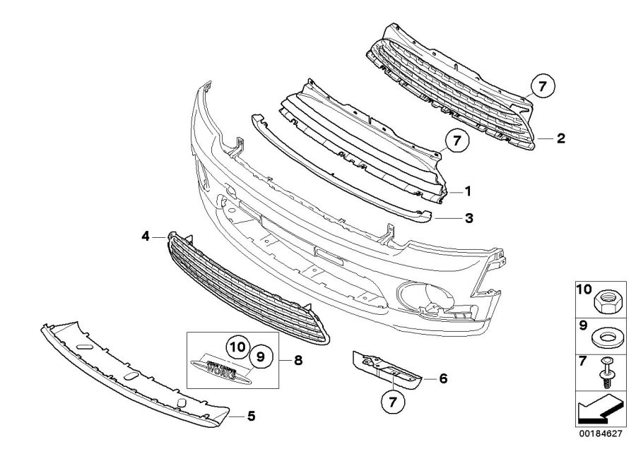 Diagram Aerokit, cover, trim elements, front for your MINI