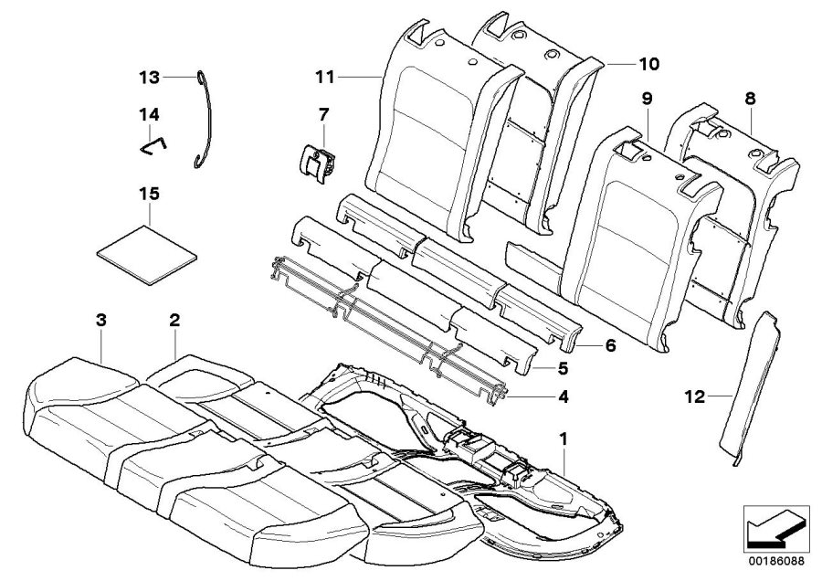 Diagram Seat rear, upholstery & cover base seat for your 2009 BMW 535xi Touring/Wagon  