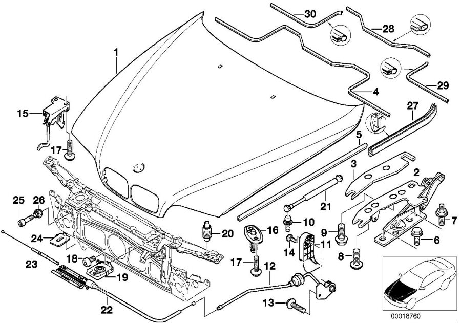 Diagram Engine HOOD/MOUNTING parts for your 2001 BMW 540iP   