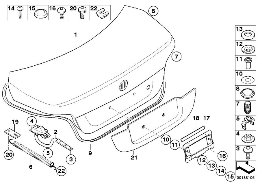 Diagram Single components for trunk lid for your 2007 BMW 335i   