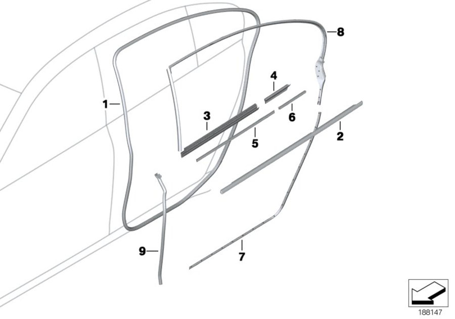 Diagram Trim and seals for door, rear for your BMW