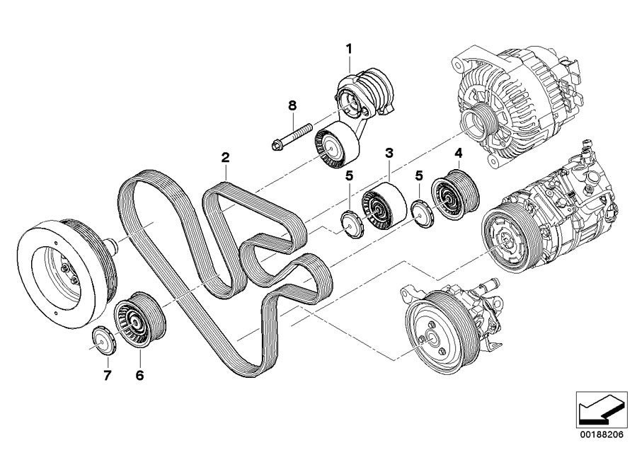 Diagram Belt DRIVE-GENERATOR/AC/POWER steering for your BMW M6  