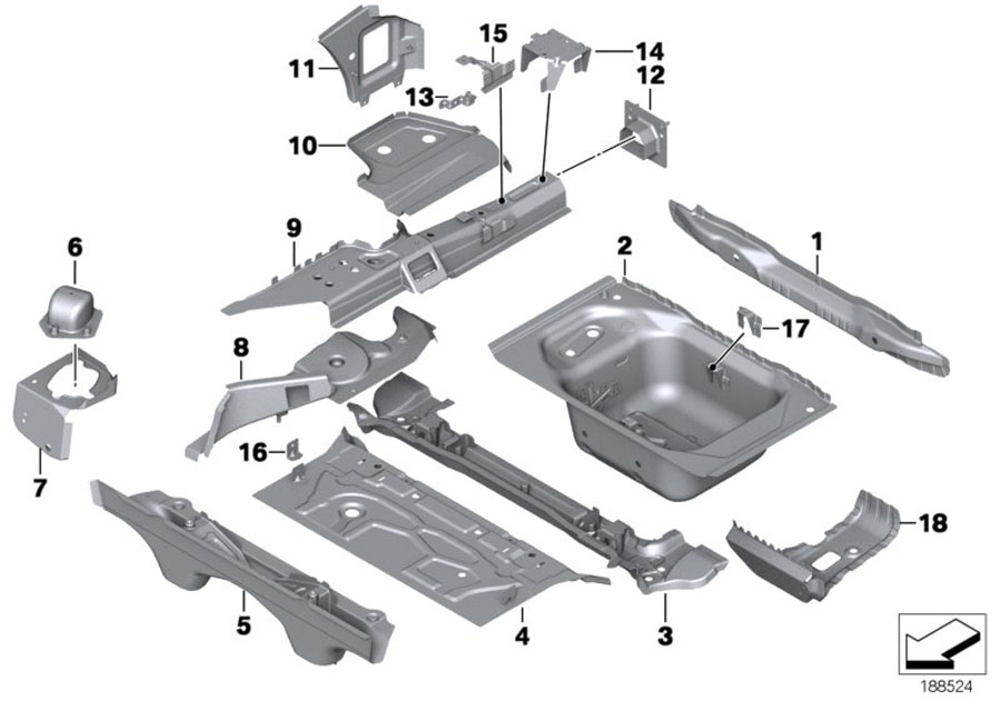 Diagram Mounting parts for trunk floor panel for your BMW