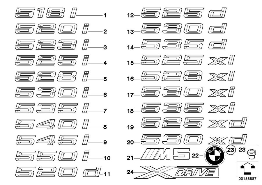 Diagram Emblems / letterings for your 2006 BMW 525i   