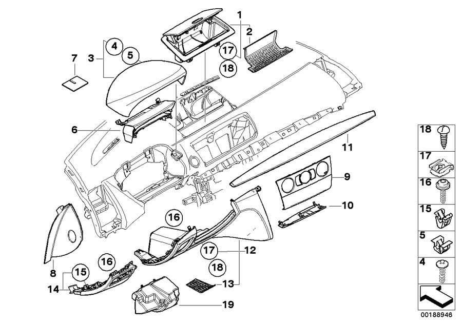 Diagram Mounting parts, I-panel, top for your 2009 BMW 135i   