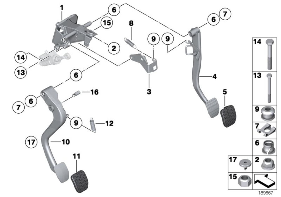 Diagram Foot lever mech. with return spring for your BMW