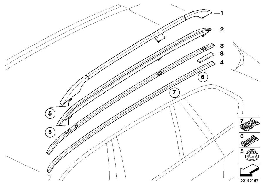 Le diagramme Moulures de toit/Support de galerie pour votre BMW