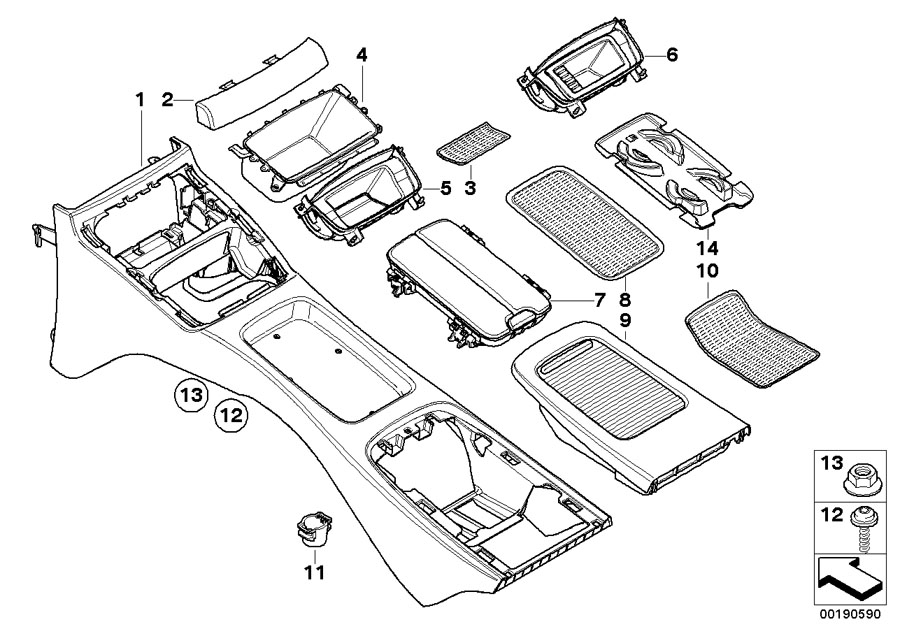 Le diagramme Console centrale espace arrière pour votre BMW