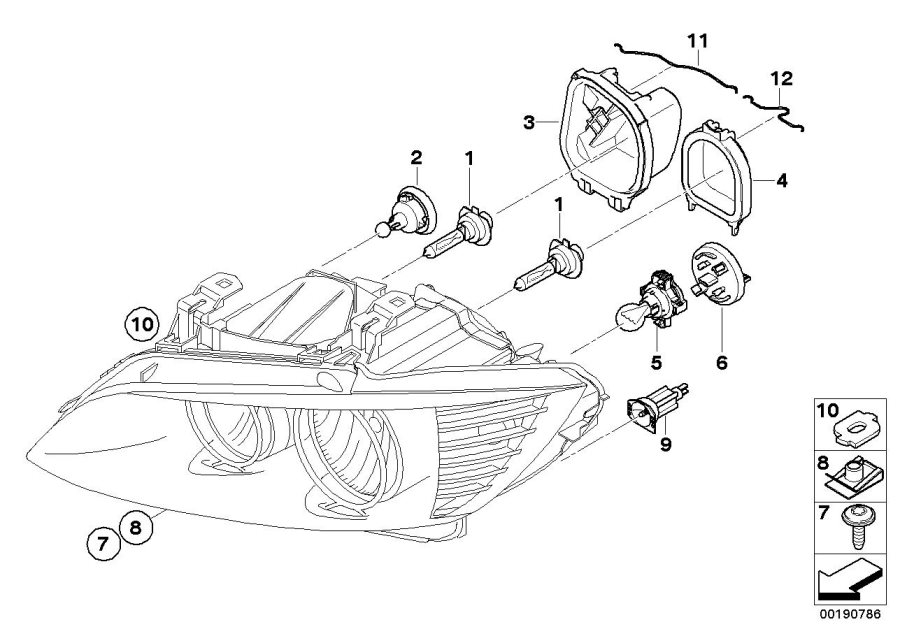 Diagram Individual parts for headlamp, halogen for your 1995 BMW