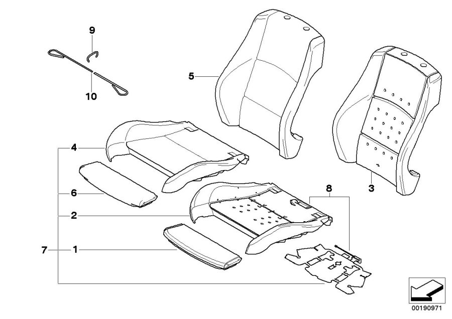 Diagram Seat, front, uphlstry, cover, Sport seat for your 2007 BMW M6   