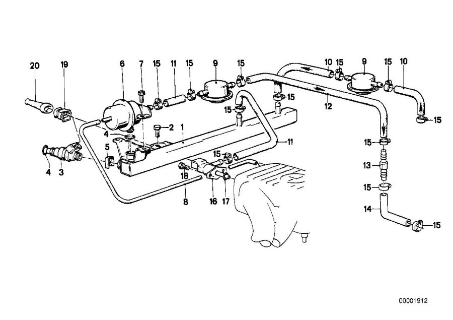 Diagram VALVES/PIPES of fuel injection system for your BMW