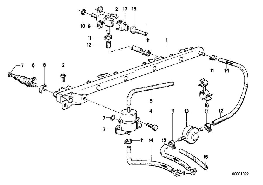 Diagram VALVES/PIPES of fuel injection system for your 1985 BMW 533i   