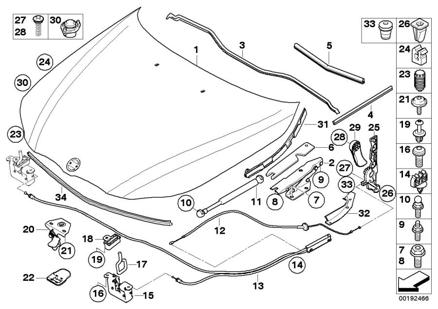 Diagram Engine HOOD/MOUNTING parts for your 1995 BMW