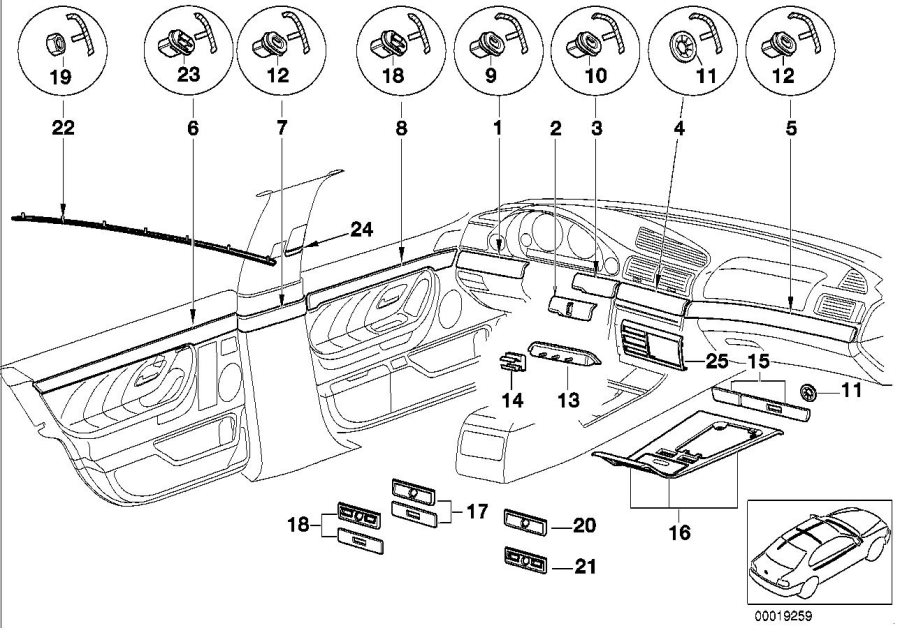 Diagram Equipment of high-polished nutwood for your BMW