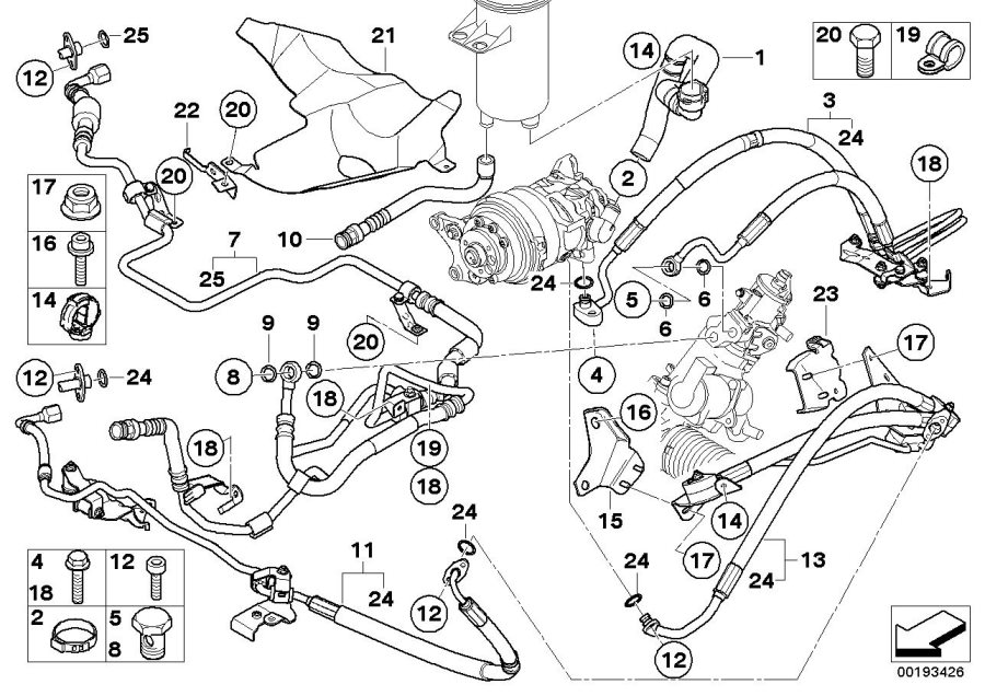 Diagram Hydraulic steering lines/Adaptive Drive for your BMW