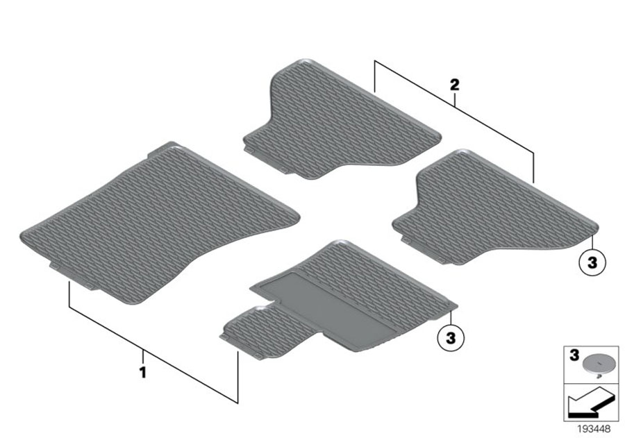 Le diagramme Tapis de sol caoutchouc pour votre BMW 530e  
