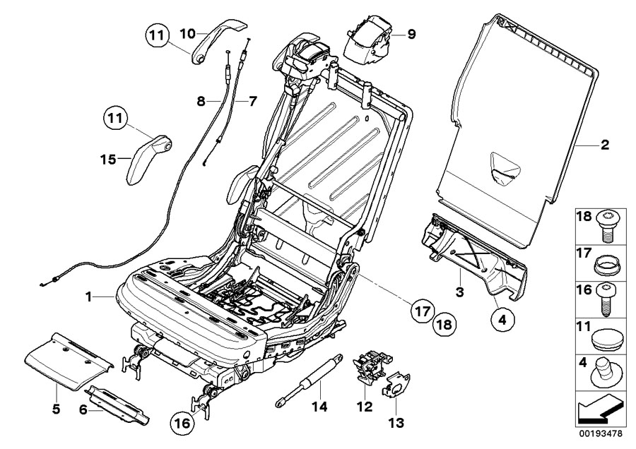 Diagram Seat, rear, seat frame, right for your 1995 BMW