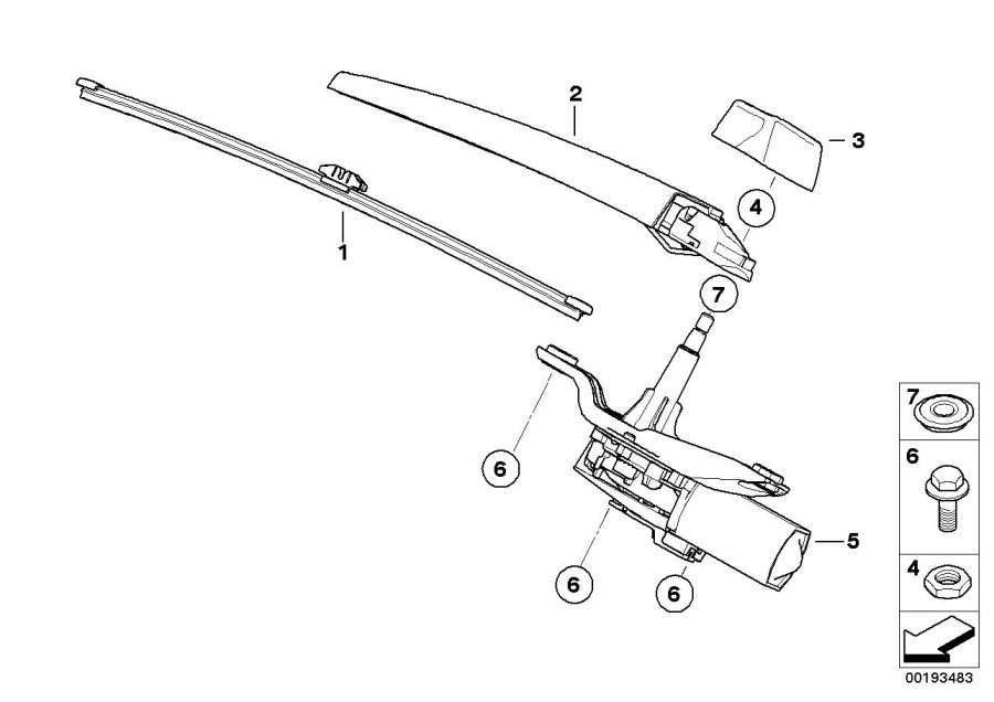 Diagram Single parts for rear window wiper for your 2007 BMW M6   