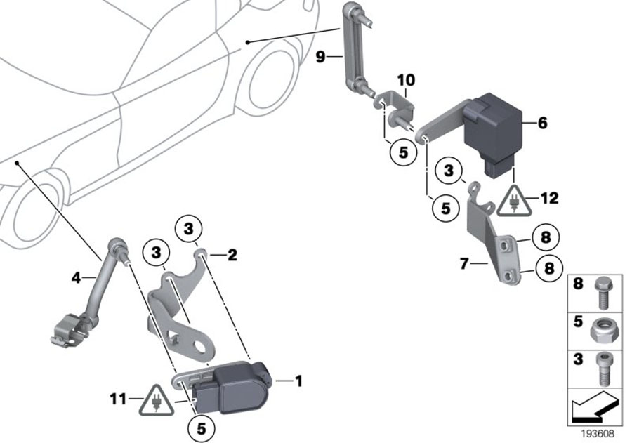 Diagram Headlight vertical aim control sensor for your 2012 BMW 750iX   