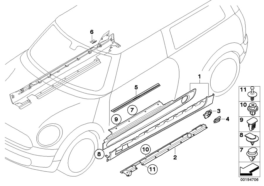 Diagram Rocker panel strip JCW Aero Package for your MINI