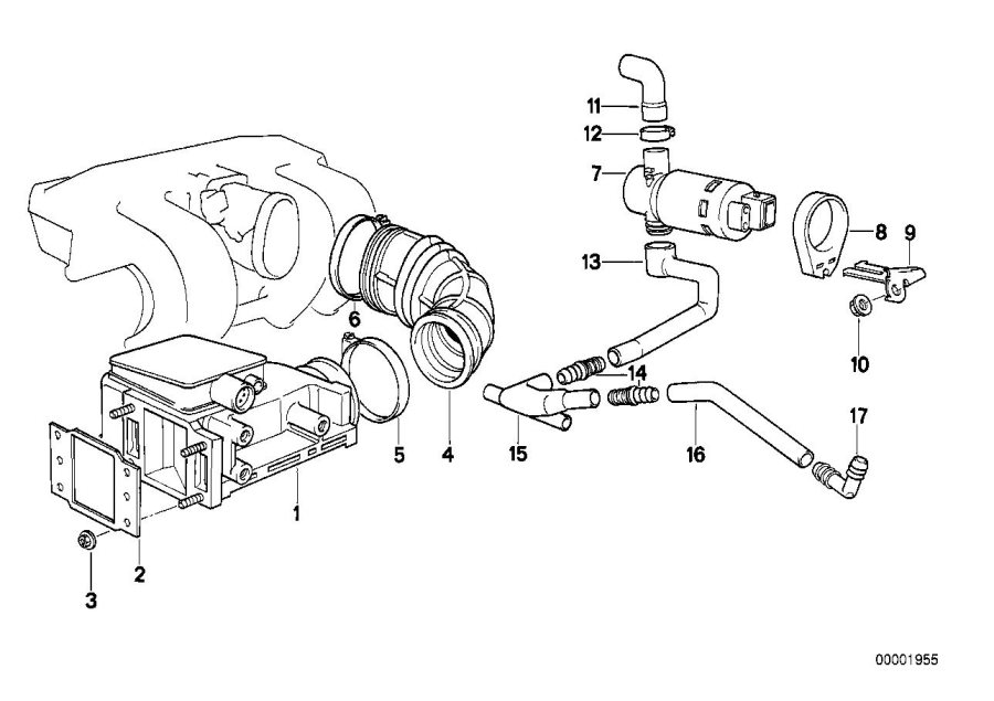 Diagram Volume air flow sensor for your 1990 BMW 318is   