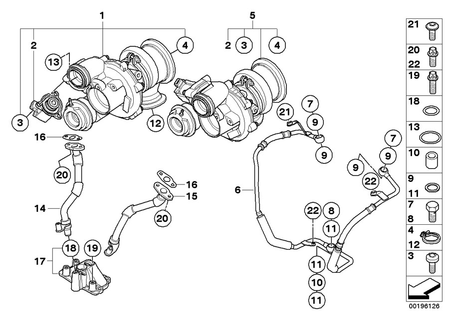 Diagram Exhaust turbocharger with lubrication for your 2011 BMW 750iX   