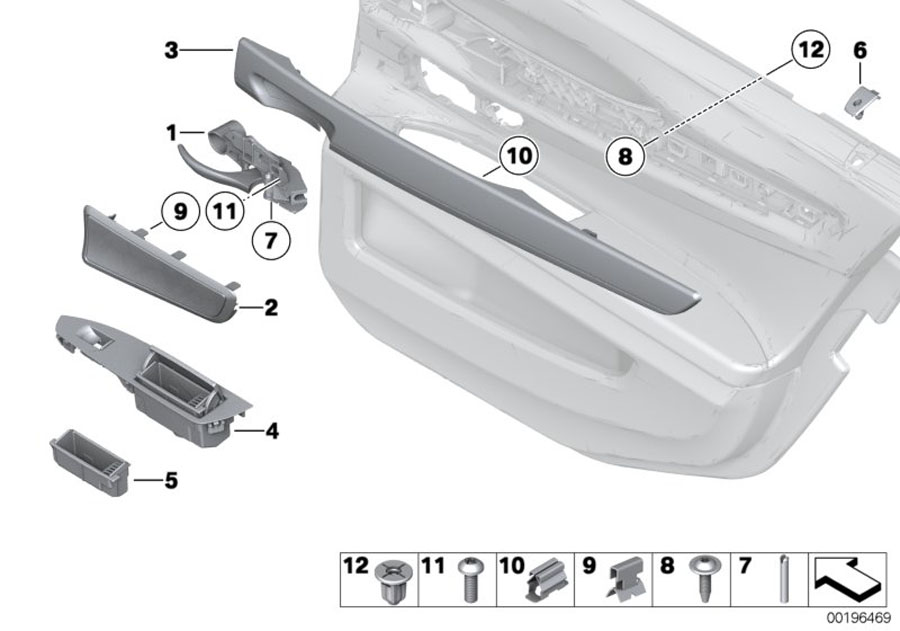 Diagram Mounting parts, door trim, rear for your 2013 BMW 320i   
