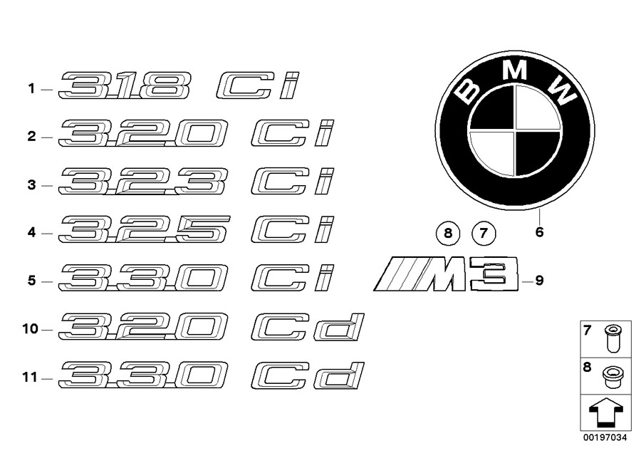 Diagram Emblems / letterings for your 2001 BMW 330Ci   