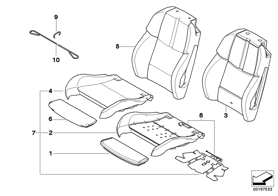 Diagram Seat, front, uphlstry, cover, Sport seat for your 2009 BMW M6   