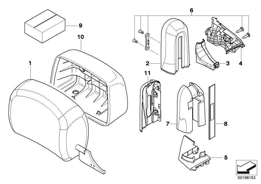 Diagram Seat, front, head restraint for your BMW