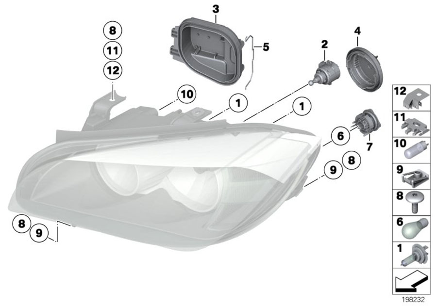 Diagram Individual parts for headlamp, halogen for your 2018 BMW M2   