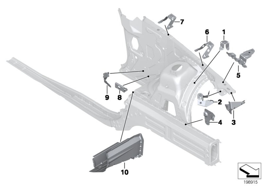 Diagram FRONT BODY BRACKET LEFT for your 2007 BMW M6   