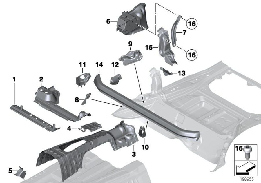 Diagram FLOOR PARTS REAR INTERIOR for your BMW