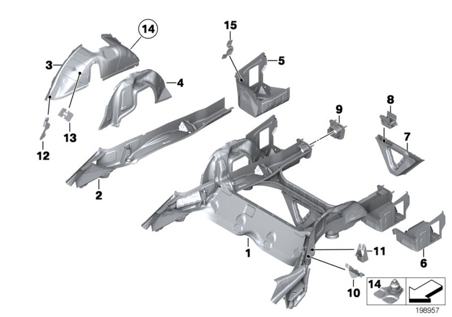 Diagram FLOOR PARTS REAR EXTERIOR for your BMW