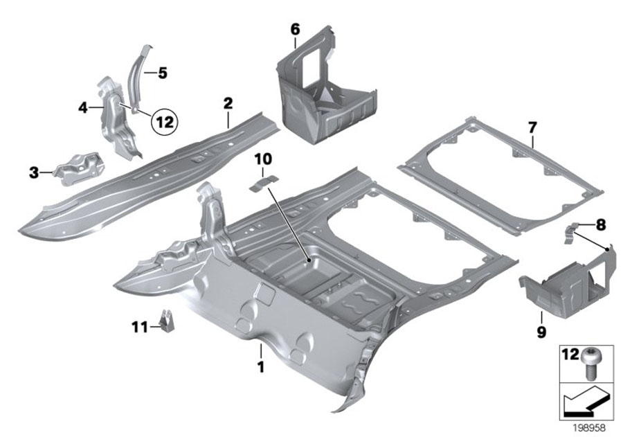 Diagram Mounting parts for trunk floor panel for your BMW