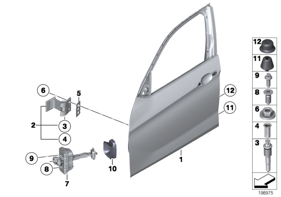 Le diagramme Porte AV-Charnière/Frein de porte pour votre BMW