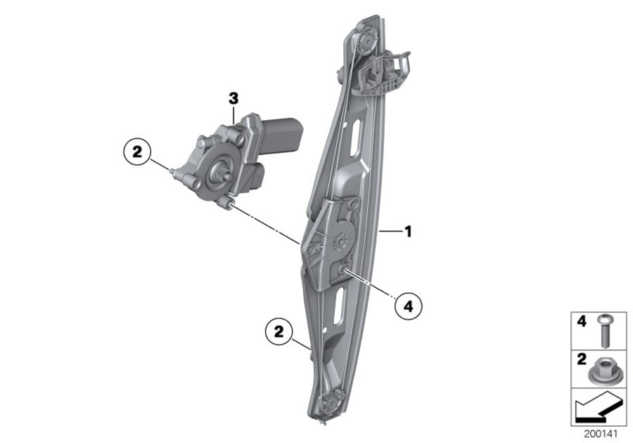 Diagram DOOR WINDOW LIFTING MECHANISM REAR for your BMW