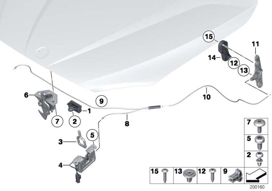 Le diagramme Système de fermeture du capot moteur pour votre BMW