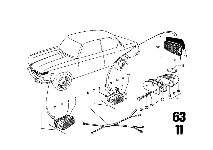 Diagram Additional lights and side marker lights for your BMW