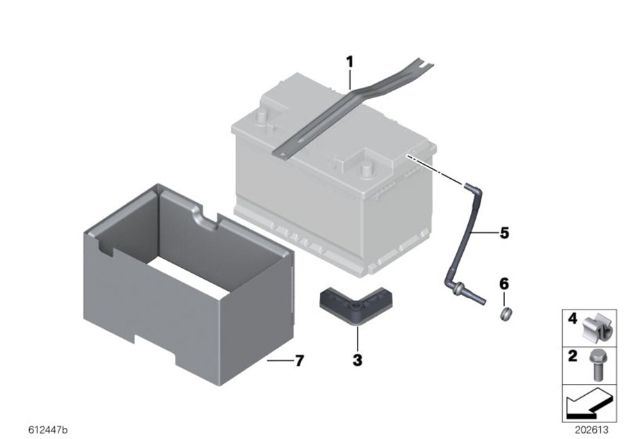 Diagram Battery holder and mounting parts for your BMW