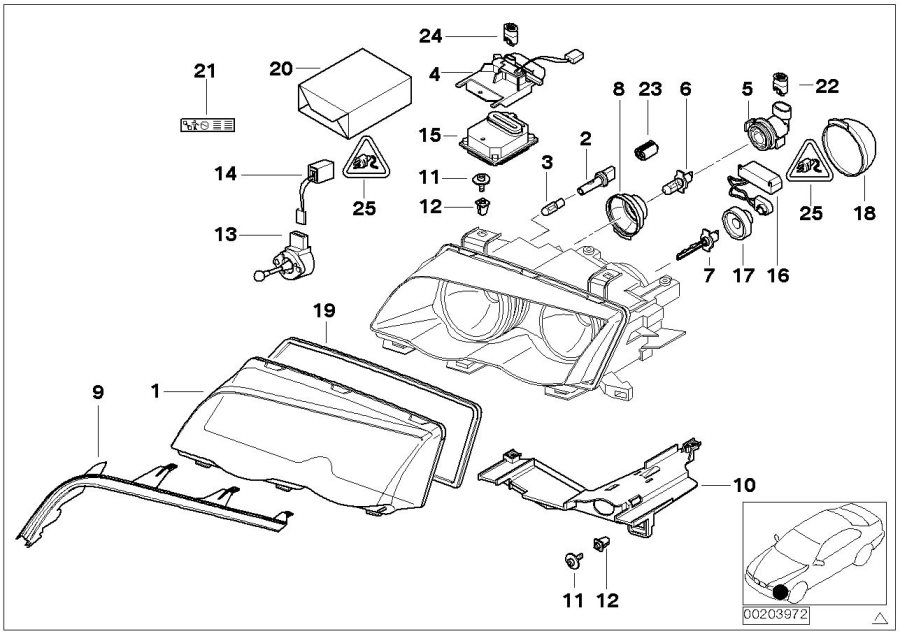 Diagram Single parts, xenon headlight for your 2003 BMW 330xi   