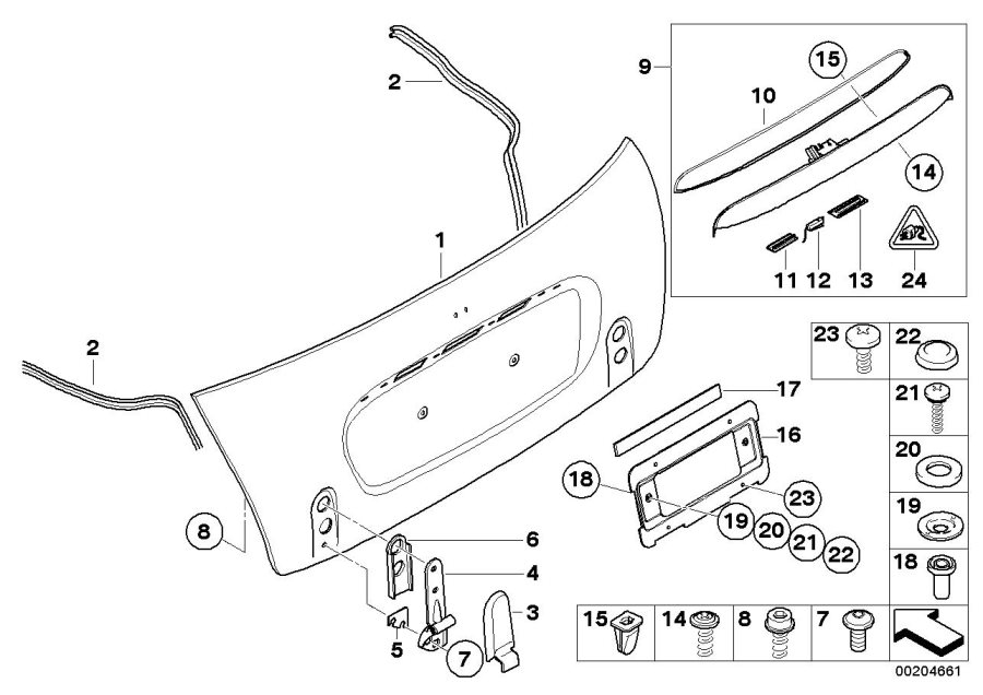 Diagram SINGLE COMPONENTS FOR TRUNK LID for your MINI