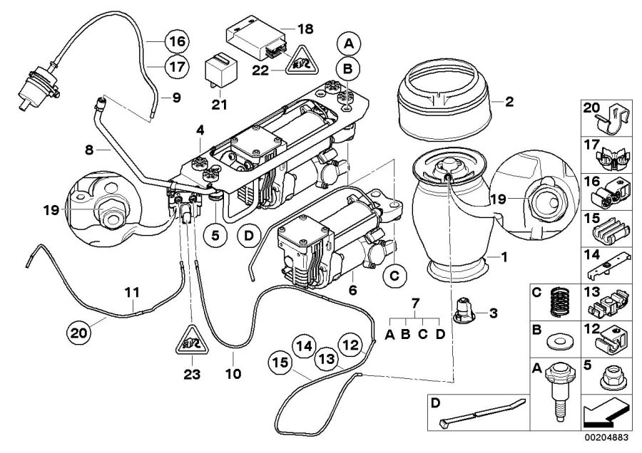 Diagram LEVELL.DEVICE, AIR SPRING AND CTRL UNIT for your 2002 BMW X5   