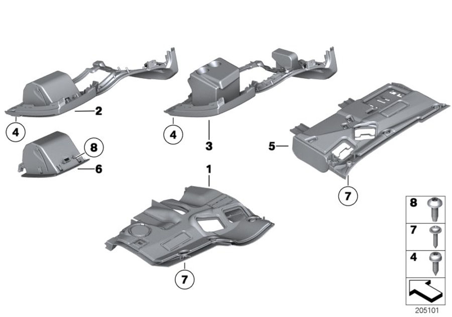 Diagram Mounting parts, I-panel, bottom for your 2016 BMW 528i   