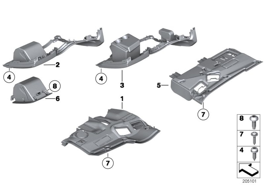 Diagram Mounting parts, I-panel, bottom for your BMW