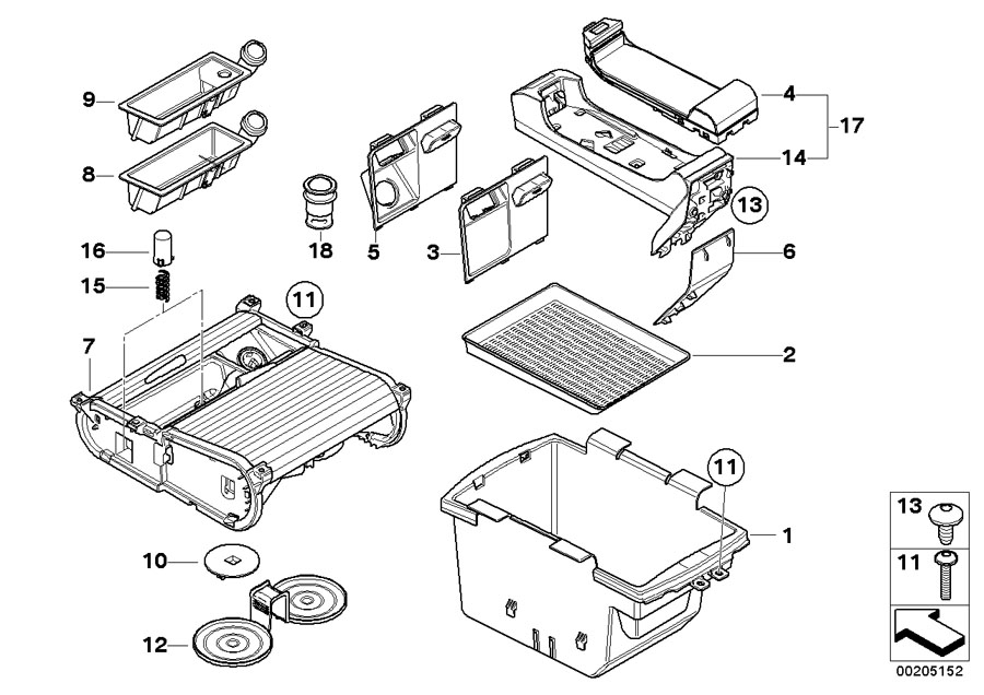Diagram Storage tray, center console for your BMW